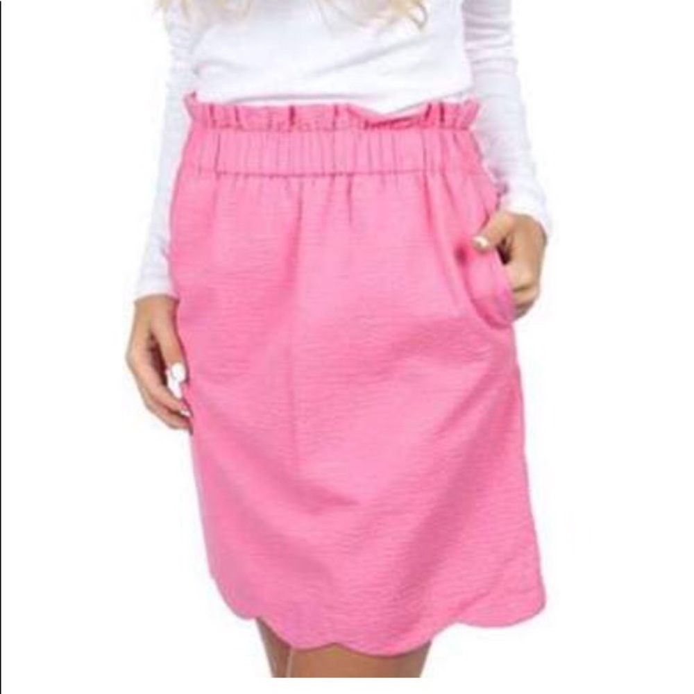 Lauren James Skirt Pink Seersucker Scallop Hem XS Preppy Country Club Prep